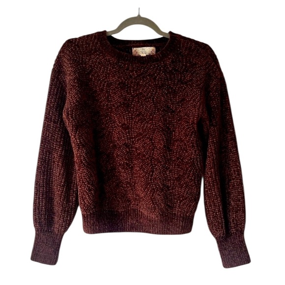 Pink Rose Chenille Sweater XS Brown Cable Knit Textured Pullover Cozy Soft - Picture 1 of 9